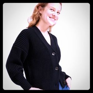 Textured Cotton Cropped Cardigan